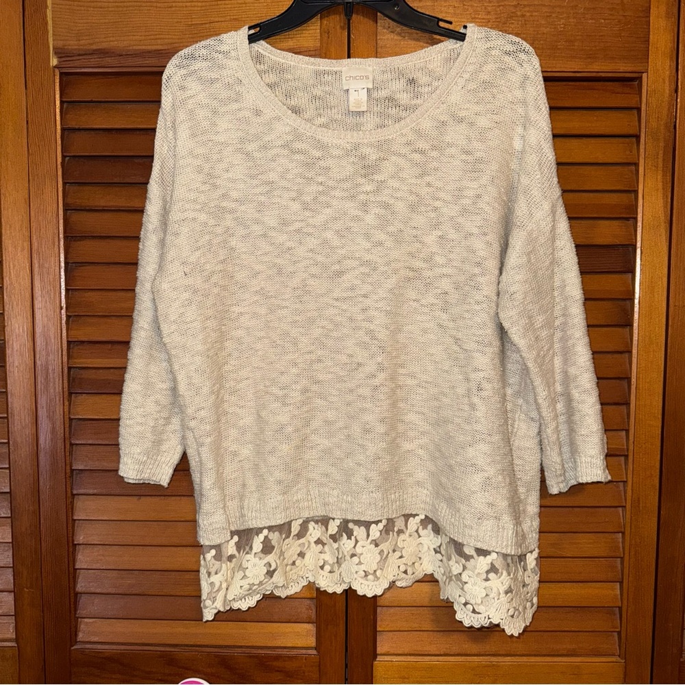 Chico’s Cream Sweater with Lace Hem